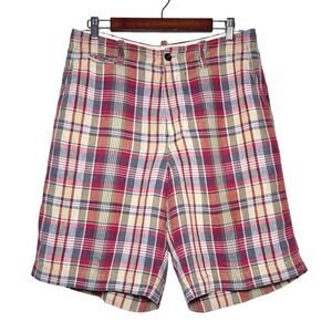 J. Crew | Men | 100% Linen Madras Plaid Broken In Relaxed Casual Shorts | 33